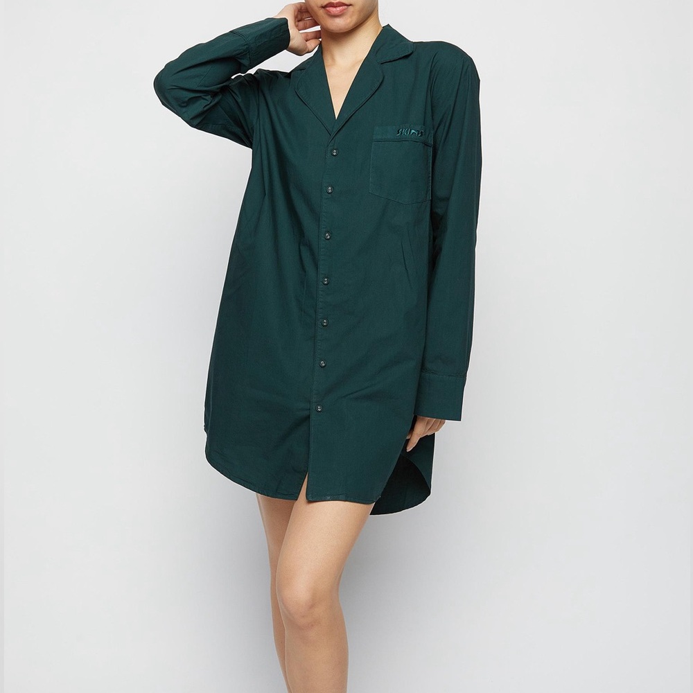 SKIMS- COTTON POPLIN SLEEP DRESS- GREEN - XXS